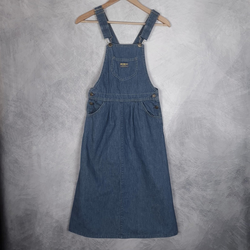 Vntg OshKosh Denim Overall Dress Big Girls 6 Jumper USA 90s Prairie Farm Cottage